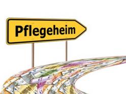 Bild zeigt Pfeilschild, welches nach rechts zeigt und auf dem Pflegeheim geschrieben steht