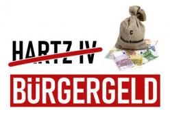 Das Bild zeigt den durchgestrichenen Begriff Hartz IV und darunter das Wort Bürgergeld daneben sieht man einige Geldscheine